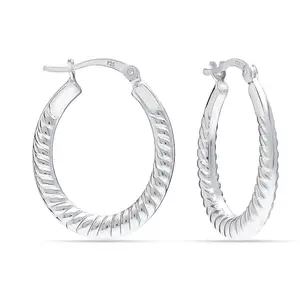 LeCalla Women's 925 Sterling Silver Textured Hoop Earrings | BIS Hallmarked Classic Round Shaped Click-Top Hoop Earring 25MM