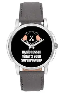 BIGOWL Wrist Watch for Men - Hairdresser What's Your Superpower? - Analog Men's and Boy's Unique Quartz Leather Band Round Designer dial Watch