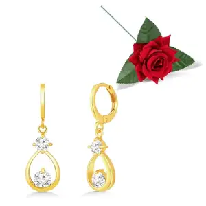 Peora Gold Plated CZ Studded Hoop & Drop Earrings Valentines Gift for Women & Girls with Red Rose