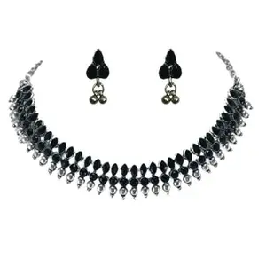 THE OPAL FACTORY Garba Navratri Jewellery Sets for Women German Silver Oxidised Necklace for Women and Girls (TOF Oxi Silver Black Choker Set)