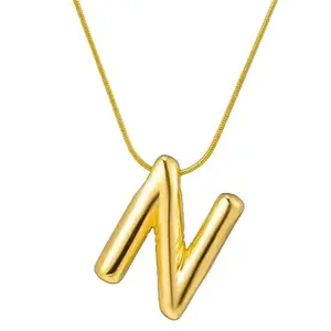 MIAMI Anti Tarnish 'N' Letter Initial Gold Pendant for Women Stainless Steel Jewellery Alphabet Necklace Bubble Alphabet Chain for Women Girls Waterproof Balloon Necklace for Women Necklace for Girls