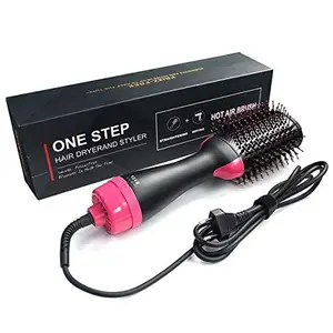 JANCOM Hot Air Brush 3 In 1 One Step Hair Dryer And Styler Volumizer For Straightening, Curling, Salon Negative Ion Ceramic Blow Dryer Brush For All Hair Types - (Black)