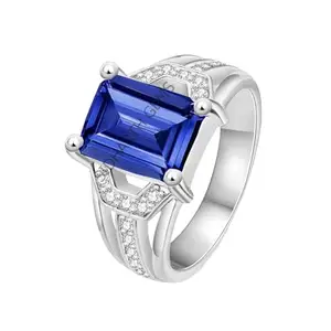 SIDHGEMS 5.25 Ratti 4.00 Carat Lab - Certified Natural Blue Sapphire Neelam Silver Plated Adjustable Gemstone Ring for Women's and Men's