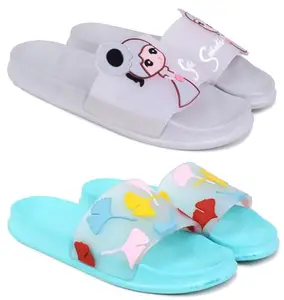 Pampy Angel Combo Pack of 2 Slipper/Flip Flops/Slides for Women,(Senorita-Grey,Gobi-Blue),38 (Euro)