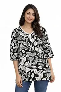 Women's Regular Fit Rayon Short Kurti | Soft & Breathable Summer Tunic Top | 3/4 Sleeve Ethnic Wear Short Kurta for Jeans & Trousers