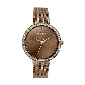 Sonata Poze Quartz Analog Brown Dial Mesh Strap Watch for Women-SP80067QM01W