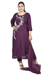 RJJK fashion Cotton Dragon Style Embroided 3/4th Sleeves Salwar Suit For Women (Purple-40)