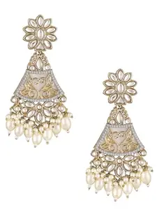 OOMPH Jewellery Gold Ethnic Drop Earrings - White Kundan & Pearls - For Women & Girls Stylish Latest (DJE517_Z1)- For Women & Girls Stylish Latest