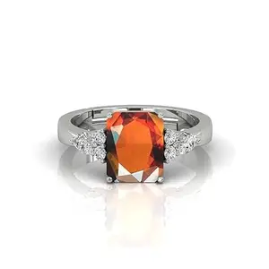 LMDPRAJAPATIS 12.25 Ratti Gomed Garnet Gemstone Ring Silver Plated Adjustable Ring For Girl And Women