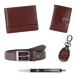 Leather Junction 5 in 1 Wallet, Belt, Card Holder, Keyring & Pen Combo Set for Men (147229503072KH18)