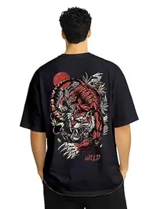 ENCIGER Men Printed Oversized T-Shirt Cotton Drop Shoulder Loose Fit Graphic Casual Wear Streetwear Tee