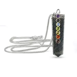 Reiki Crystal Products Natural Hematite Pendant 7 Chakra Bead Crystal Stone Pendant/Locket with Metal Chain for Reiki Healing & Crystal Healing Gemstone Size 45 mm (Color : Multi)