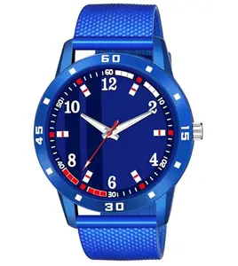 1554|Blue Dial PU Strap Stylish Analog Watch for Men-GINI/Black