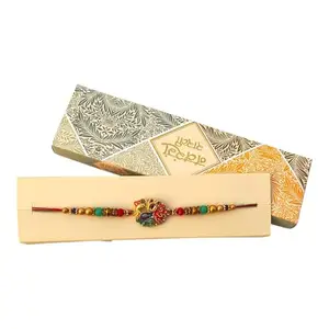 Kundan Rakhi for Bhaiya or Bhabhi Thread with Decorative Beads Traditional Raksha Bandhan Gift for Brother | Pack of 1 (Peacock Kundan)