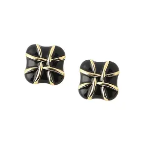 SOHI Women's The Baroness Stud Earrings For Casual Wear | Onyx Black Colour | Alloy Material | Push Back Closure | Metallic Earrings | Fashion Stud Earrings For Women & Girls