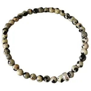 RRJEWELZ 4mm Natural Gemstone Dalmatian Jasper Round shape Smooth cut beads 7 inch stretchable bracelet for women. | STBR_RR_W_02997