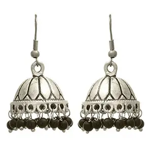 JFL - Traditional Ethnic Handmade German Silver Plated Oxidised Bead Designer Earring For Women & Girls (Black),Valentine