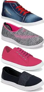 WORLD WEAR FOOTWEAR Soft Comfortable and Breathable Canvas Lace-Ups Sports Running Shoes for Women (Multicolor, 7) (S18933)