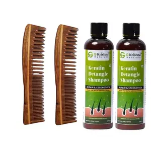G Krishna Naturals Combo Pack of Hair Brushes Wooden Neem Comb & Detangle Hair Shampoo for Women & Men | Wood Kangi and Hair Shampoo for Natural Hair Growth (Pack of 2 Each)(GKNKPC2-03)