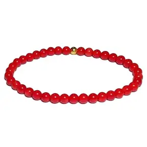 RRJEWELZ Natural Red Stone 4mm Round Shape Smooth Cut Beads 6.5 Inch Stretchable Bracelet for Men & Women.|STBR_RR_08145_6.5
