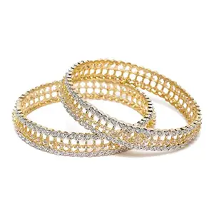 ACCESSHER Set Of 2 Gold-Plated White AD-Studded Handcrafted Bangles For Women & Girls