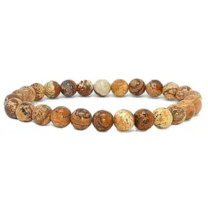 RRJEWELZ Natural Picture Jasper 8mm round Shape Smooth Cut Beads 7.5 Inch Stretchable Bracelet for Men & Women.|STBR_RR_07605_7.5