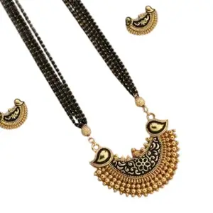 Black & Gold Alloy Mangalsutra Set for Women (Non-Adjustable, 2 Pcs)