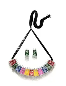 Batulii's online fashion Latest Stylish Traditional Oxidized Necklace Jewellery Set for Women|Antique Oxidised Plated Choker & Long Necklace with Earrings|Ethnic Rajasthani Tribal Boho Jewellery for Women(SN-2)