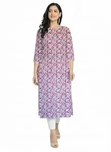 Kalamkari Inspired Floral Print Cotton Straight Cut Kurti for Womens