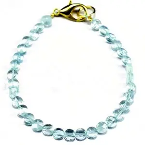 RRJEWELZ Aquamarine Bracelet for Men & Women – 6mm Round Faceted Blue Beads – 7 inch with Gold Plated Clasp – Healing, Fashion, Gift, Spiritual, Yoga|LCBR_RR_00839