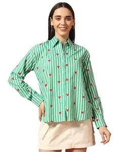 Ravaiyaa - Attitude is everything Ravaiyaa Women Printed Regular Fit Full Long Sleeves Spread Collar Neck Cotton Shirt