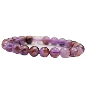 RRJEWELZ Natural Purple Rutile Quartz 8mm Round Shape Smooth Cut Beads 7.5 Inch Stretchable Bracelet for Men & Women.|STBR_RR_07978_7.5