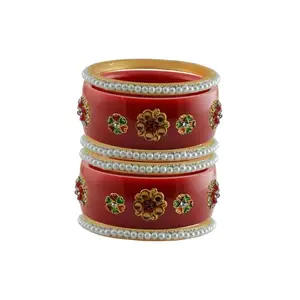 Vidhya Kangan Stone Stud Color Red Acrylic Bangle | Over Size | Plus size |For Woman and girlsChura Bangles Set for Wedding and Party (sku-ban25347)