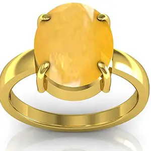 S Kumar Gems & Jewels Certified Original Yellow Sapphire (Pukhraj/pookhraj/pokhraj) Gemstone 7.25 Ratti or 6.50 Ct Panchdhatu Ring For Astrology