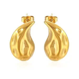 KRYSTALZ Chunky Hammered Olivia Teardrop Gold Stainless Steel Stud Earrings for women