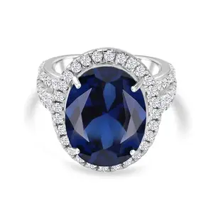 Ornate Jewels 925 Silver Blue Sapphire American Diamond Big Shape Solitaire Ring for Women & Girls | With Certificate of Authenticity & 925 Stamp | Life-time Warranty*