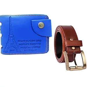 Poland Mundkar Blue Wallet with Brown Belt Combo, Wallet & Belt Combo