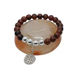 Mahogany Obsidian Silver Beads Bracelet Crystal Stone Essential Bracelet Silver Round Beads Shape for Tree Of Life Reiki Healing and Crystal
