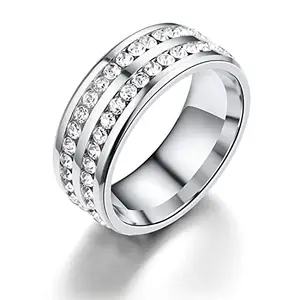 Fashion Frill Ring For Women AD Studded Stainless Steel Silver Plated Rings For Girls Women Valentine's Day Love Gifts