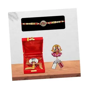 Saugat Traders Swastik Rakhi for Brother with Gift Set Swastik Diya with Velvet Gift Box Religious Raksha Bandhan Gift Hamper Roli Chawal Tilak Bottle