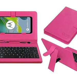 ACM Keyboard Case Compatible with Motorola E13 Mobile Flip Cover Stand Direct Plug & Play Device for Study & Gaming Pink
