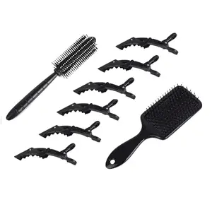 ZAUKY 1PCS Rectangular Paddle Hair Brush + 1PCS Round Hair Brush For Blow Drying With 6PCS Crocodile Hair Clip (COMBO PACK)(MULTICOLOR)