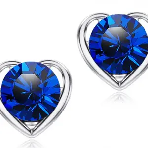 Via Mazzini Sapphire Blue Crystal Open Heart Stud Earrings For Women