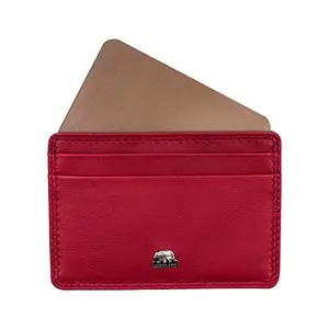 BROWN BEAR Genuine Leather RFID Blocking Slim Stylish Credit Debit ATM Card Holder Wallet for Men Women with Gift Box (Red)