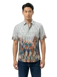 BULLMER Trendy Regular Fit Cotton Blend Printed Casual Half Sleeve Zipper Shirt for Men | Stylish Men’s Casual Shirts | Shirts for Men