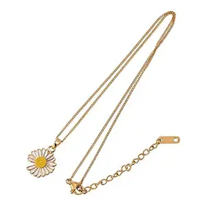 Vembley Stunning Gold Plated White Flower Pendant Necklace for Women and Girls