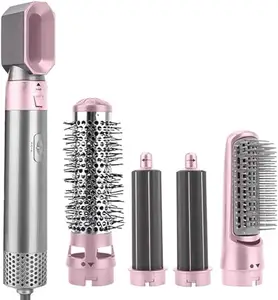 Mabron 5 In 1 Hair Dryer Air Brush Styler and Volumizer Hair Straightener Curler Comb Discover the 5 Faces of Our Hot Air Brush (BabyPink color)