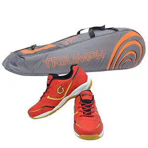 Gowin Badminton Shoe Smash Red Size-6 with Triumph Badminton Bag 304 Grey/Orange