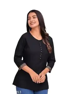 Women’s Rayon Short Kurti Top | Casual & Office Wear Tunic with Round Neck and 3/4 Sleeves | Comfortable Every Occassion Wear |