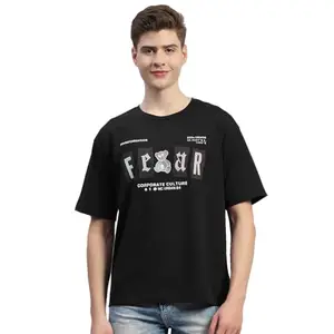 Monte Carlo Men Cotton Blend Regular Fit T-Shirt | Half Sleeve | Printed Round Neck Tee | Casual Everyday Wear | Stylish & Comfortable Tshirt Black M (Pack Of 1)